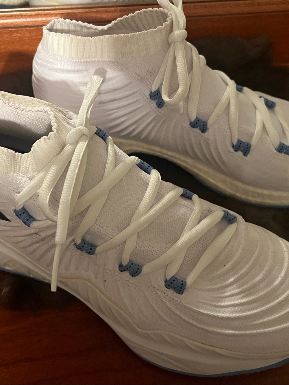 Adidas Dane 7 White High-Top Athletic Sneakers with Light Blue Accents